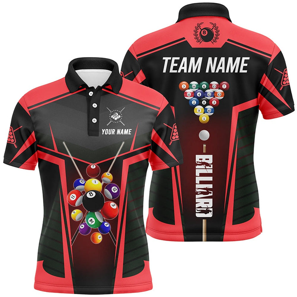 Billiard Polo Shirts, Personalized Red Jerseys Billiard Balls Polo Shirts Custom 3D Pool League Shirts, Billiards Team Shirts