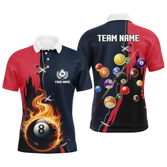 Billiard Polo Shirts, Personalized Red Navy 8 Ball Pool Jerseys Polo Shirts Custom Unique Billiard Balls Shirts, Billiards Team Shirts