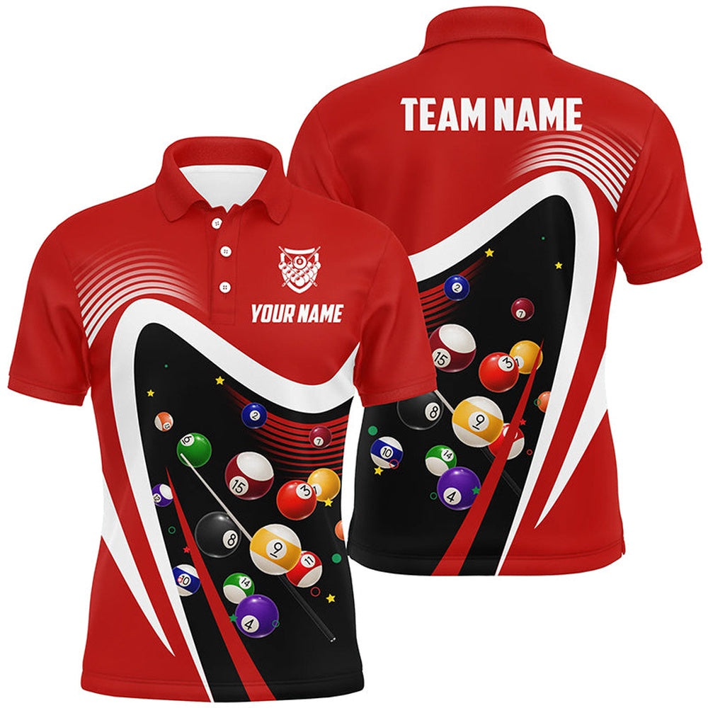 Billiard Polo Shirts, Personalized Red Sport Billiard Balls 3D Polo Shirts, Custom 8 Ball Billiard Team Jerseys, Billiards Team Shirts