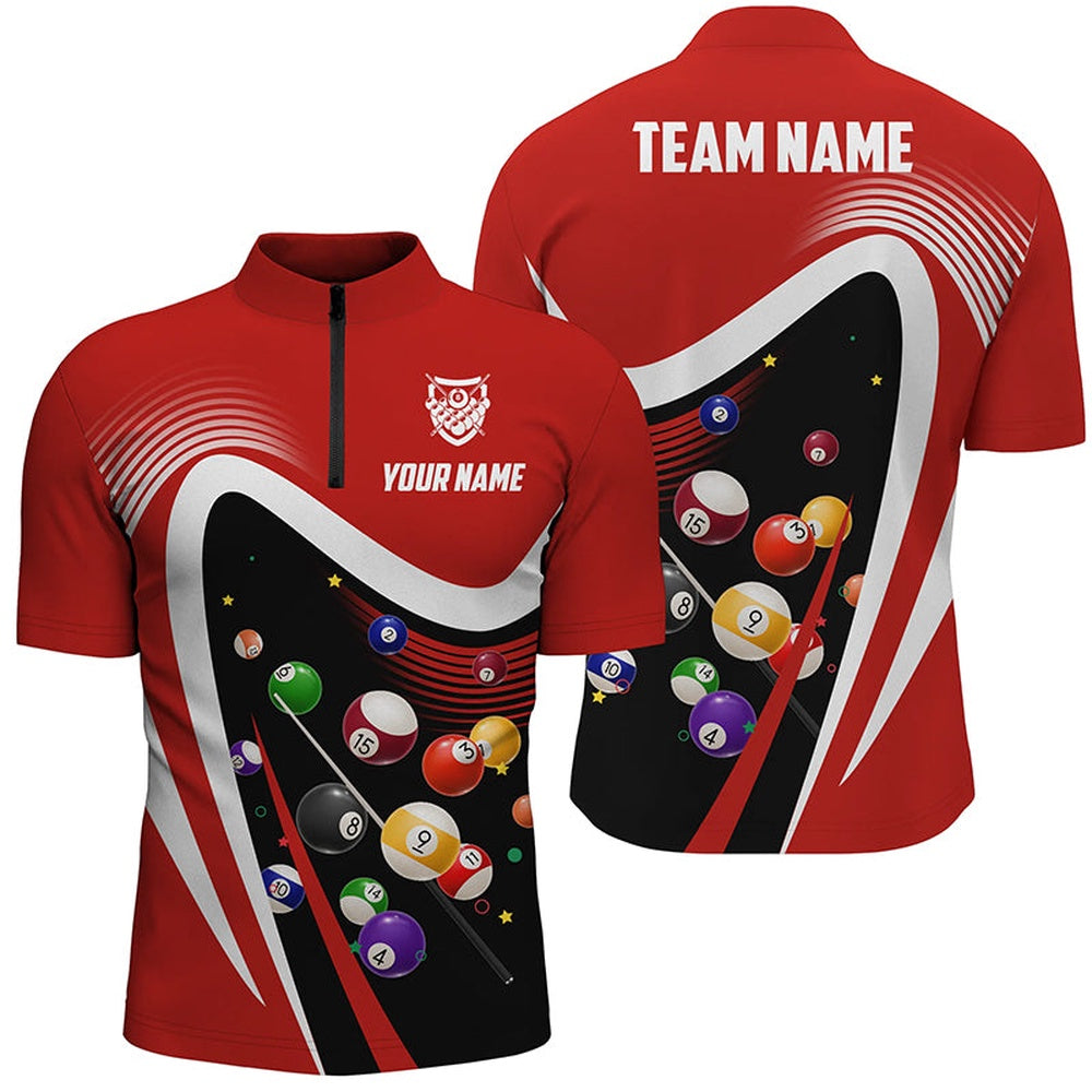 Billiard Polo Shirts, Personalized Red Sport Billiard Balls 3D Polo Shirts, Custom 8 Ball Billiard Team Jerseys, Billiards Team Shirts