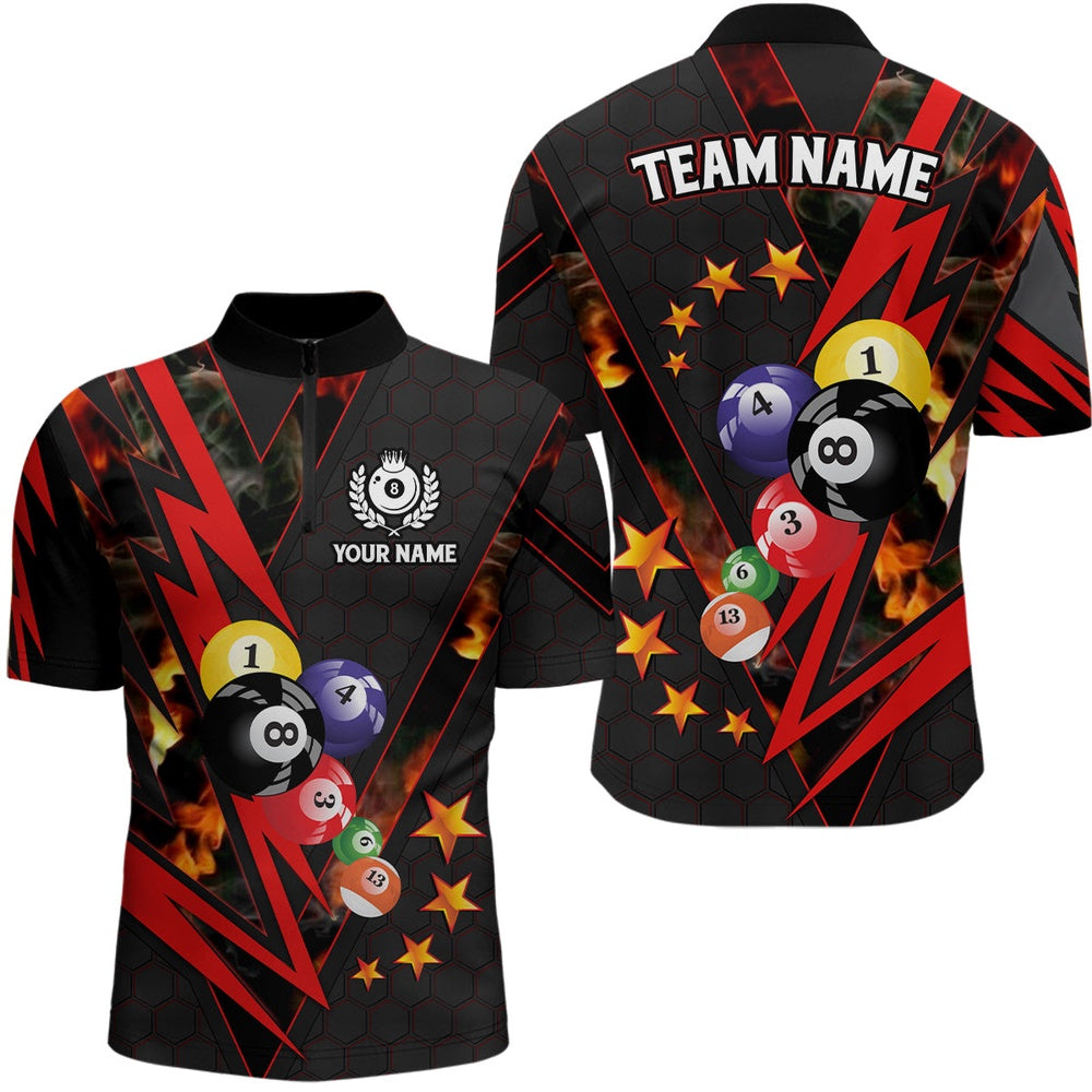 Billiard Polo Shirts, Personalized Red Thunder Billiard Balls 3D Polo Shirts Custom Team Name Billiard Jerseys, Billiards Team Shirts