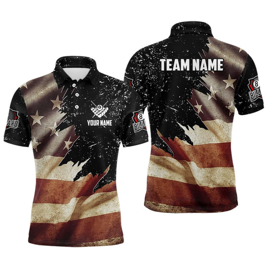 Billiard Polo Shirts, Personalized Retro American Flag Billiard Polo Shirts Custom Patriotic Billiard Jerseys Uniform, Billiards Team Shirts