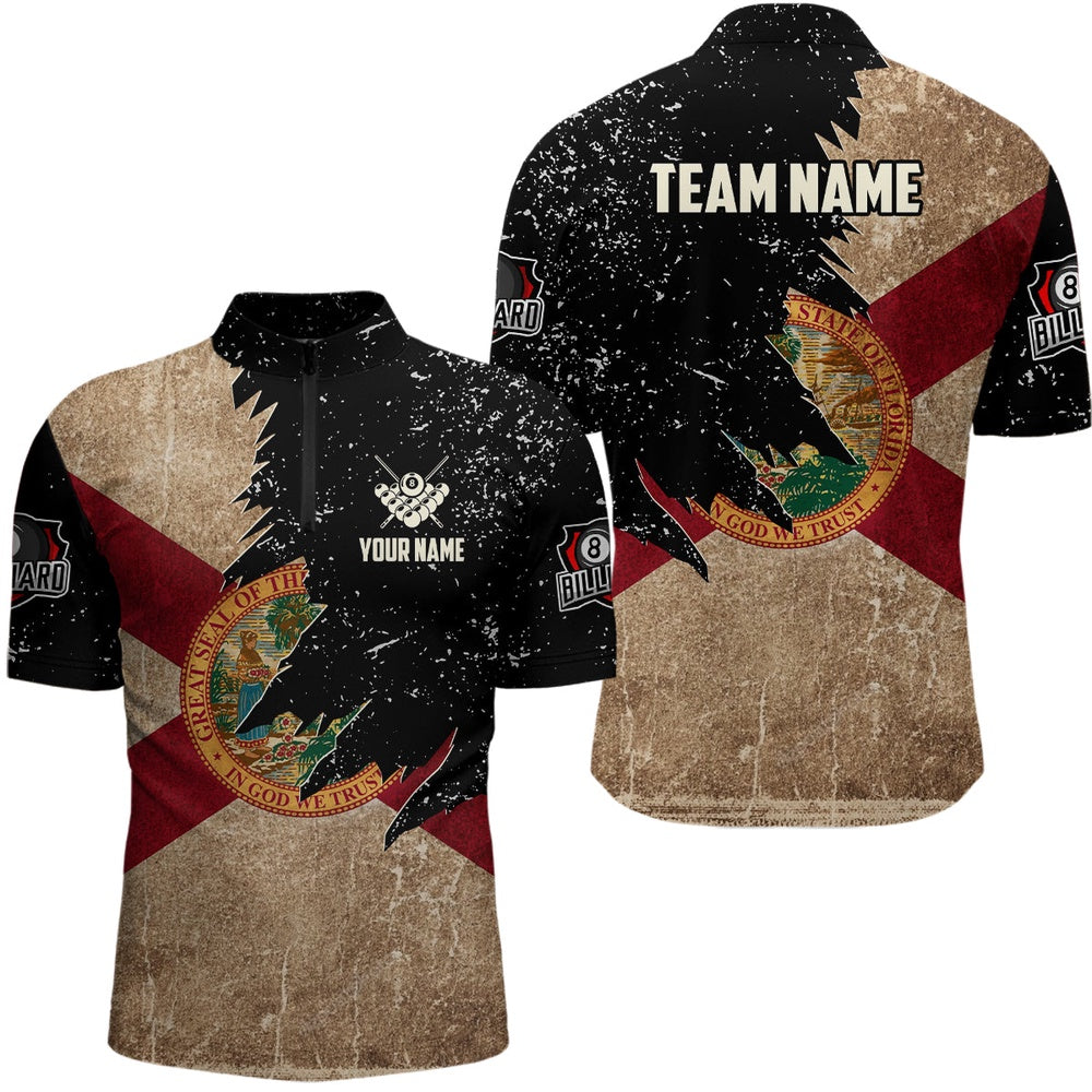 Billiard Polo Shirts, Personalized Retro Florida Flag Billiard Pool Shirts Custom Patriotic Billiard Jerseys Uniform, Billiards Team Shirts