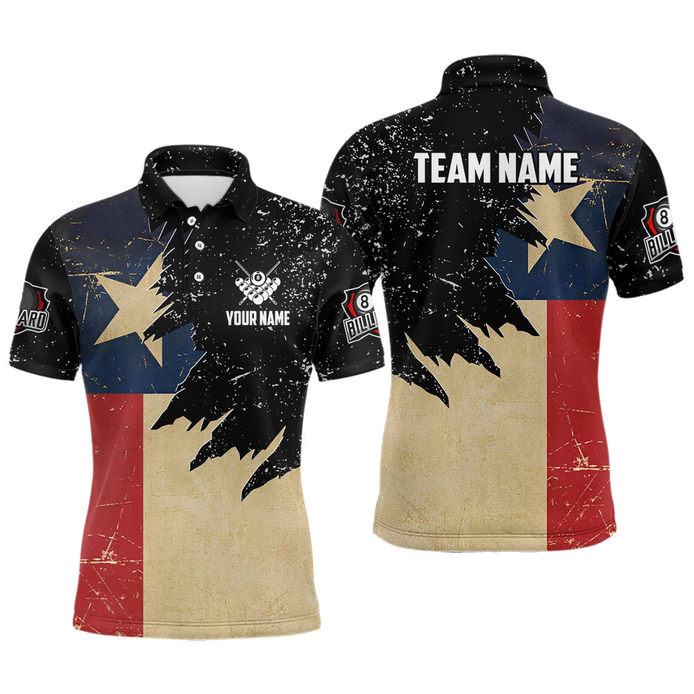 Billiard Polo Shirts, Personalized Retro Texas Flag Billiard Shirts Custom Patriotic Billiard Jerseys Uniform, Billiards Team Shirts