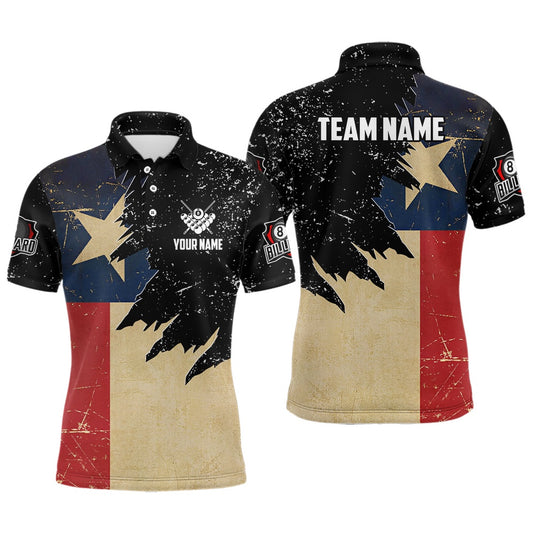Billiard Polo Shirts, Personalized Retro Texas Flag Billiard Shirts Custom Patriotic Billiard Jerseys Uniform, Billiards Team Shirts
