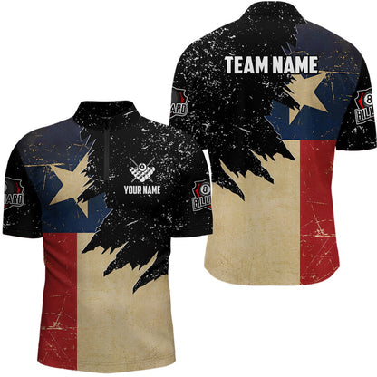 Billiard Polo Shirts, Personalized Retro Texas Flag Billiard Shirts Custom Patriotic Billiard Jerseys Uniform, Billiards Team Shirts