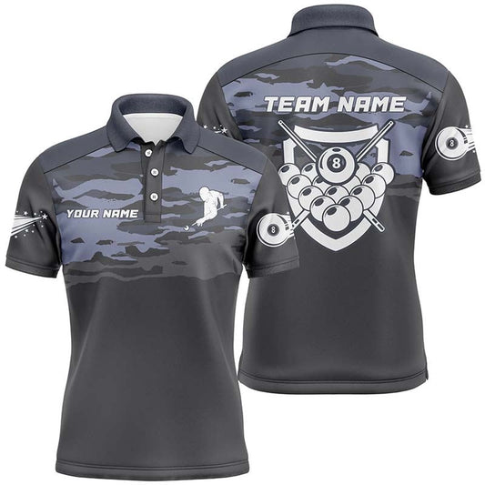 Billiard Polo Shirts, Personalized Silver Lighting 8 Ball Billiard 3D Polo Shirts, Custom Pool Billiards Jerseys, Billiards Team Shirts