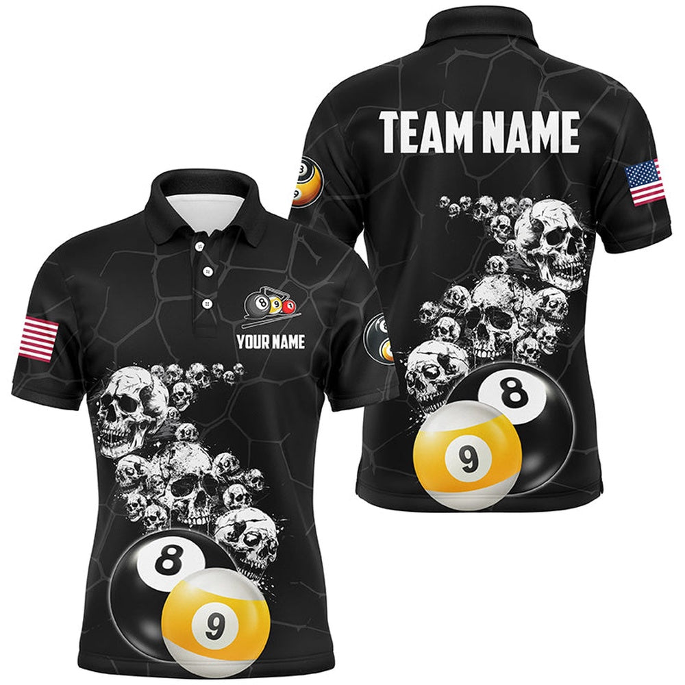 Billiard Polo Shirts, Personalized Skull 8 Ball & 9 Ball Billiard Shirts Custom Unique Billiard Apparel Jerseys, Billiards Team Shirts