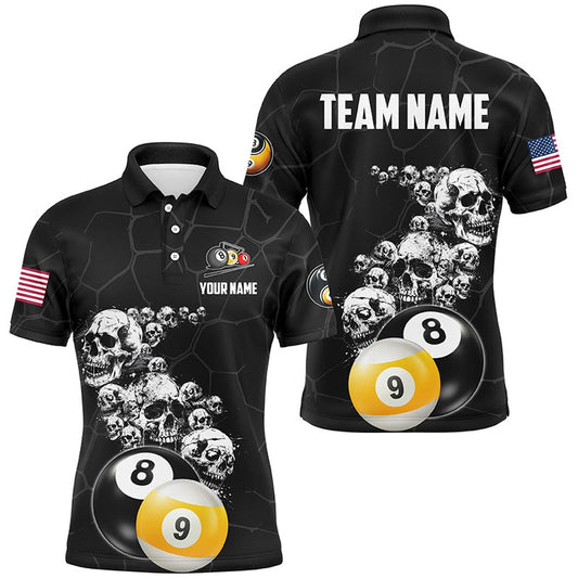 Billiard Polo Shirts, Personalized Skull 8 Ball & 9 Ball Billiard Shirts Custom Unique Billiard Apparel Jerseys, Billiards Team Shirts