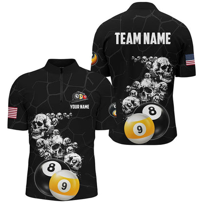 Billiard Polo Shirts, Personalized Skull 8 Ball & 9 Ball Billiard Shirts Custom Unique Billiard Apparel Jerseys, Billiards Team Shirts