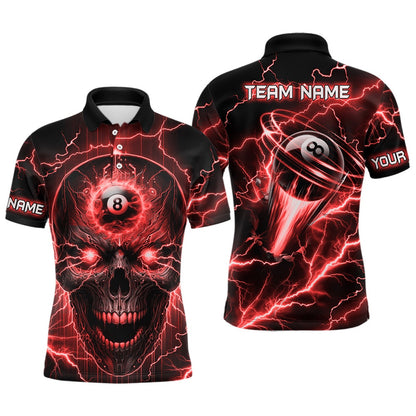 Billiard Polo Shirts, Personalized Skull Billiard Polo Shirts Custom Name 8 Ball Pool Billiard Jerseys Red, Billiards Team Shirts
