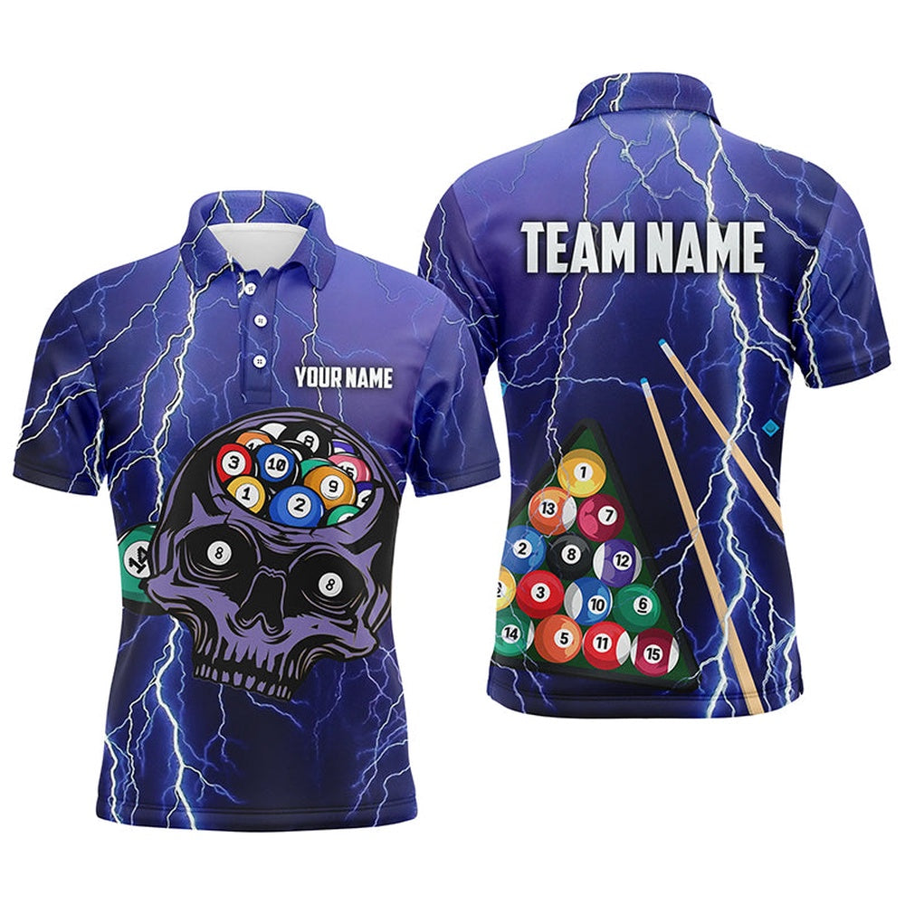 Billiard Polo Shirts, Personalized Skull Billiard Thunder Lighting Polo Shirts, Custom 3D Funny Billiard Shirts, Billiards Team Shirts