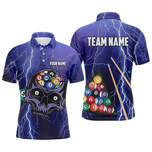 Billiard Polo Shirts, Personalized Skull Billiard Thunder Lighting Polo Shirts, Custom 3D Funny Billiard Shirts, Billiards Team Shirts