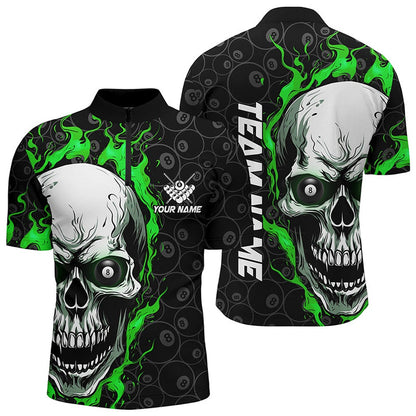 Billiard Polo Shirts, Personalized Skull Flame Billiard Polo Shirts Custom Team'S Name Billiard Jerseys Green, Billiards Team Shirts