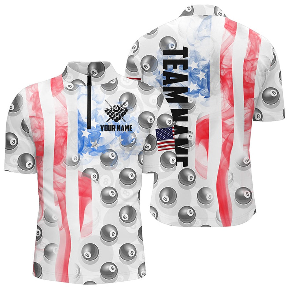 Billiard Polo Shirts, Personalized Smoke White US Flag Billiard Polo Shirts, 8 Ball Pool Team Jerseys, Billiards Team Shirts