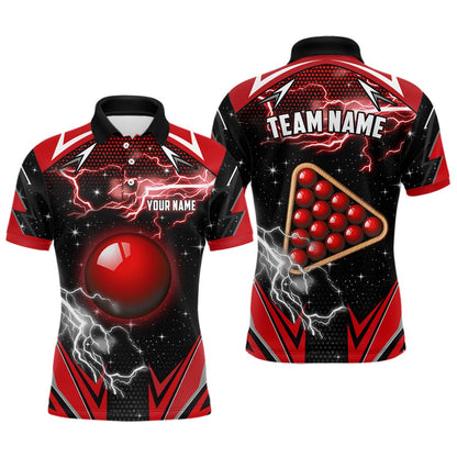 Billiard Polo Shirts, Personalized Snooker Thunder Lightning 3D Printed Billiard Shirt, Snooker Billiard Jerseys Red, Billiards Team Shirts