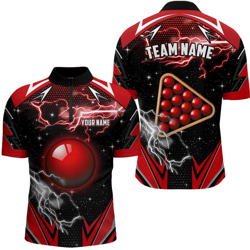 Billiard Polo Shirts, Personalized Snooker Thunder Lightning 3D Printed Billiard Shirt, Snooker Billiard Jerseys Red, Billiards Team Shirts