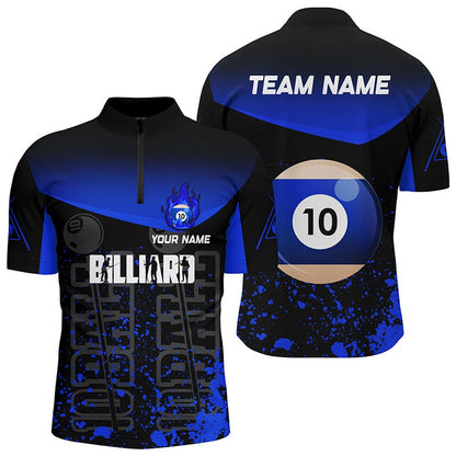 Billiard Polo Shirts, Personalized Splash Blue 10 Ball Billiard 3D Polo Shirts, Fire 10 Ball Pool Team Jerseys, Billiards Team Shirts