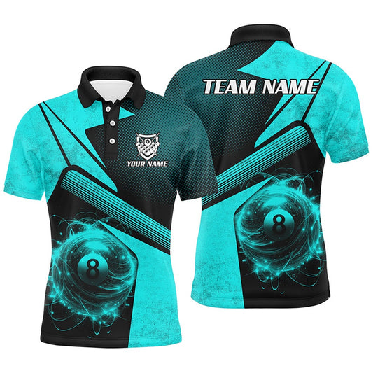 Billiard Polo Shirts, Personalized Sport Blue 8 Ball Billiard 3D Polo Shirts, Custom 8 Ball Pool Team Jerseys, Billiards Team Shirts
