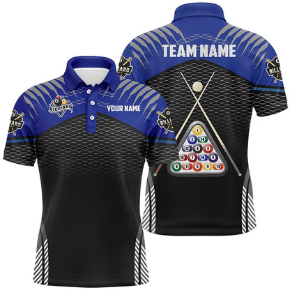 Billiard Polo Shirts, Personalized Sport Blue Black 8 Ball Billiard 3D Polo Shirts, Custom Billiard Balls Jerseys, Billiards Team Shirts