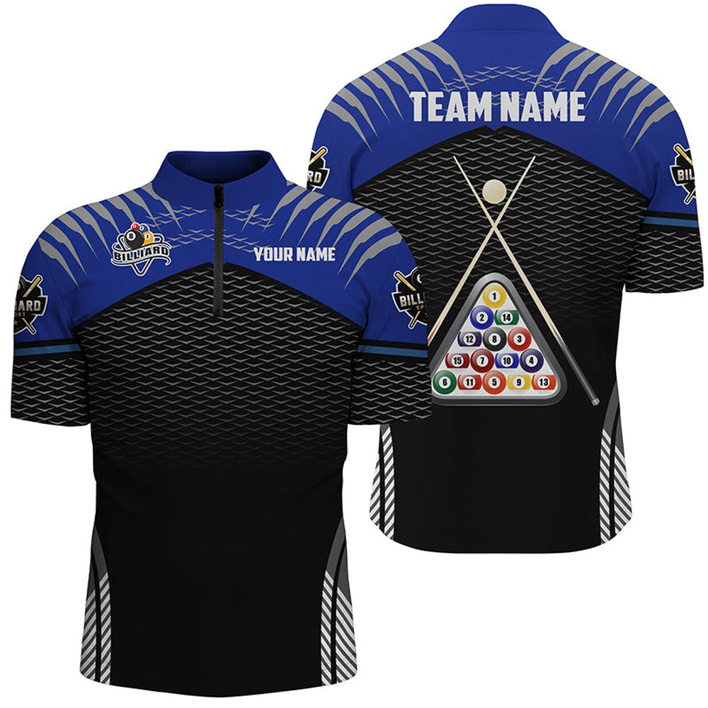 Billiard Polo Shirts, Personalized Sport Blue Black 8 Ball Billiard 3D Polo Shirts, Custom Billiard Balls Jerseys, Billiards Team Shirts