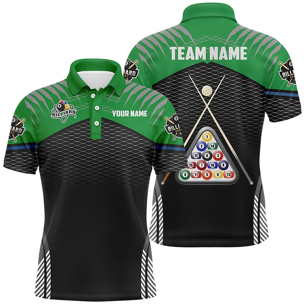 Billiard Polo Shirts, Personalized Sport Green 8 Ball Billiard 3D Polo Shirts, Custom Pool Billiard Balls Jerseys, Billiards Team Shirts