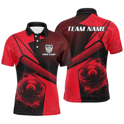 Billiard Polo Shirts, Personalized Sport Red 8 Ball Billiard 3D Polo Shirts, Custom 8 Ball Pool Team Jerseys, Billiards Team Shirts