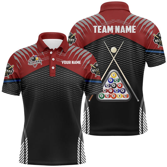 Billiard Polo Shirts, Personalized Sport Red Black 8 Ball Billiard 3D Polo Shirts, Custom Billiard Balls Jerseys, Billiards Team Shirts
