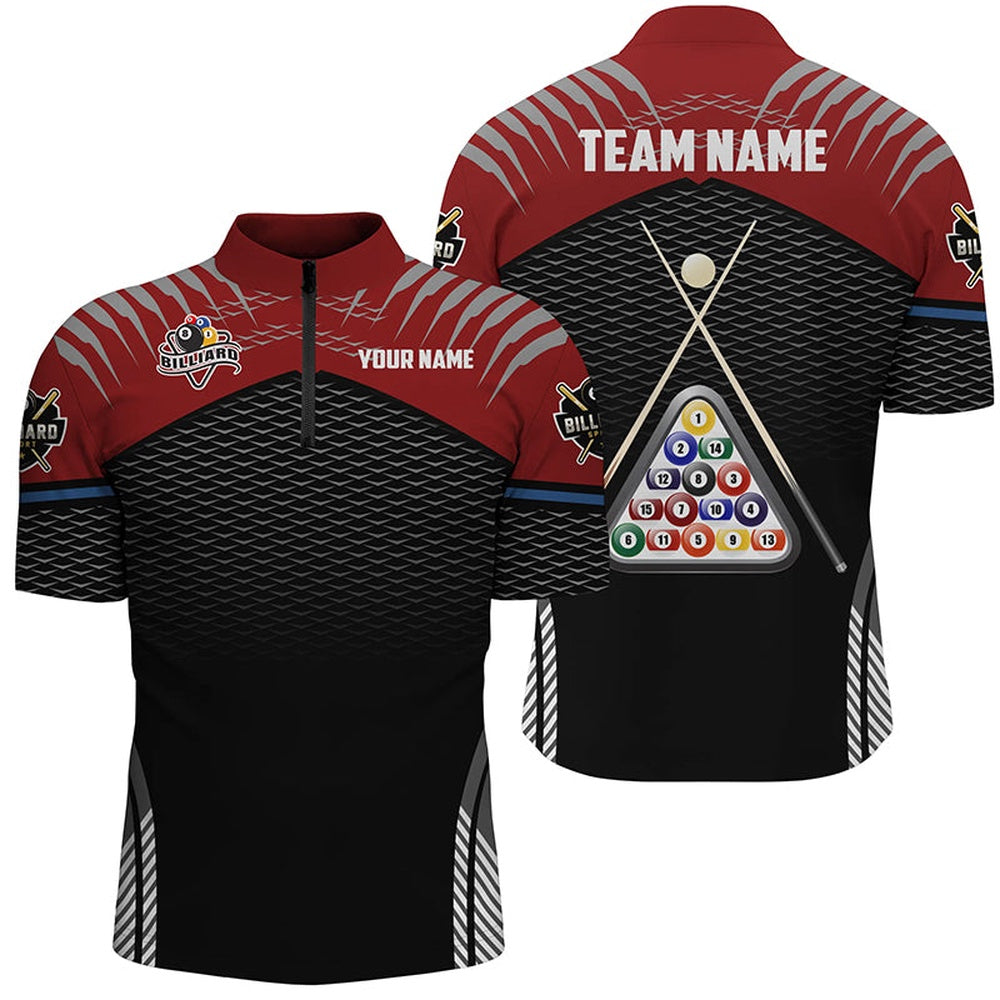 Billiard Polo Shirts, Personalized Sport Red Black 8 Ball Billiard 3D Polo Shirts, Custom Billiard Balls Jerseys, Billiards Team Shirts