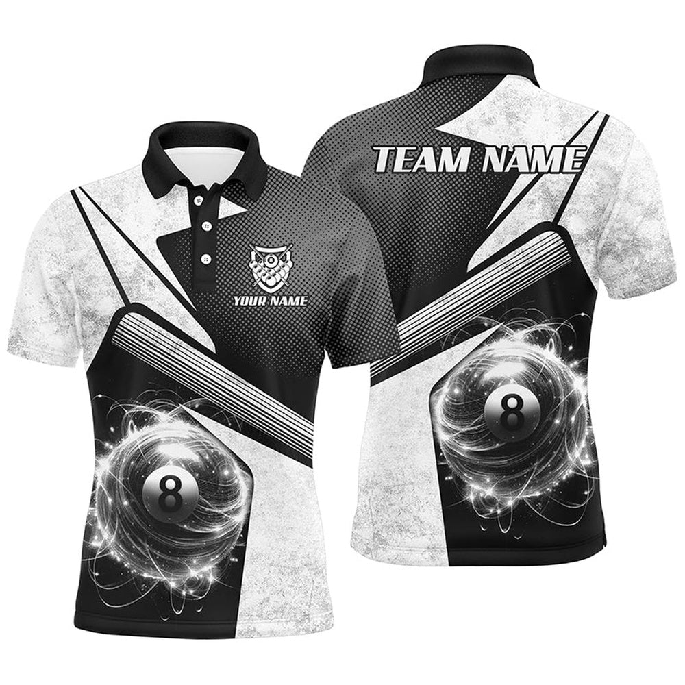 Billiard Polo Shirts, Personalized Sport White 8 Ball Billiard 3D Polo Shirts, Custom 8 Ball Pool Team Jerseys, Billiards Team Shirts
