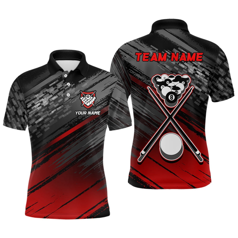 Billiard Polo Shirts, Personalized Sports Style Black Red 8 Ball Pool Polo Shirts, Custom Billiard 8 Ball Jerseys, Billiards Team Shirts