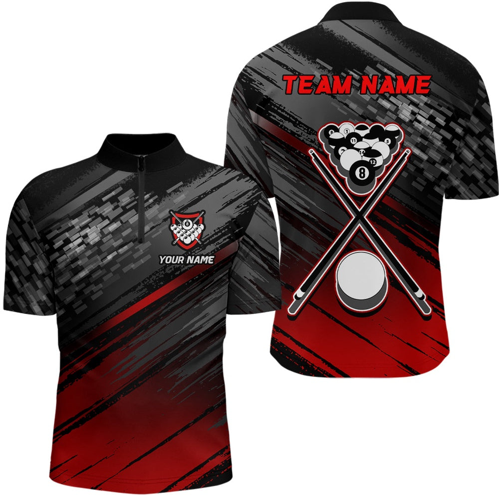 Billiard Polo Shirts, Personalized Sports Style Black Red 8 Ball Pool Polo Shirts, Custom Billiard 8 Ball Jerseys, Billiards Team Shirts