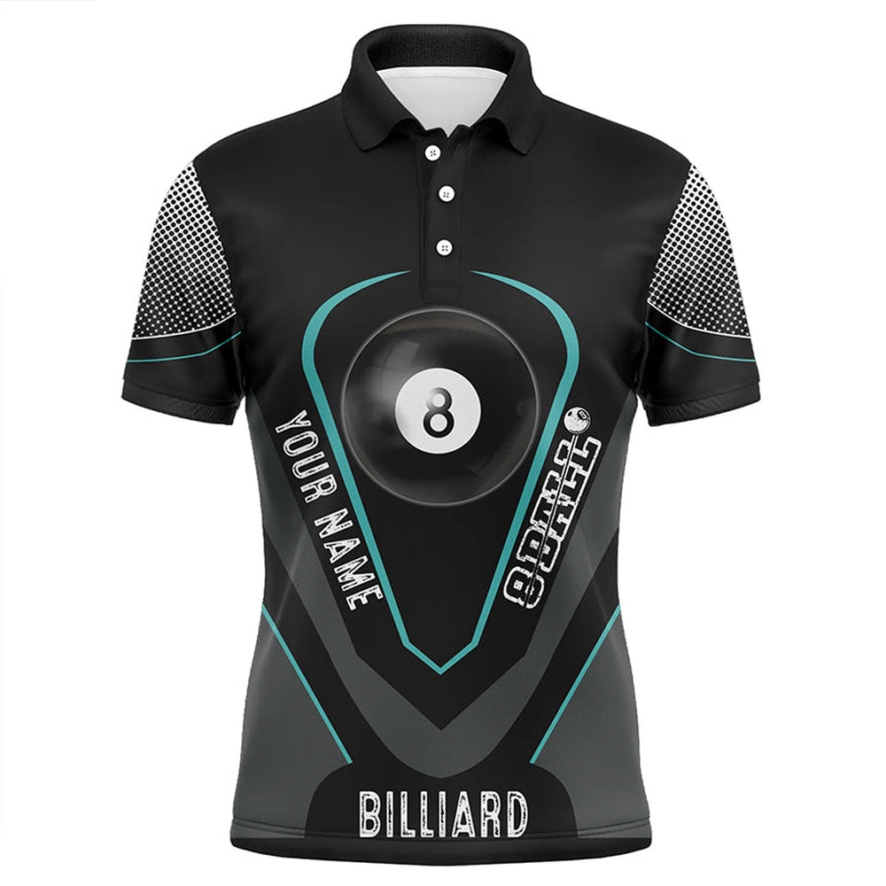 Billiard Polo Shirts, Personalized Style Black Blue 8 Ball Billiard 3D Polo Shirts, Custom 8 Ball Pool Jerseys, Billiards Team Shirts