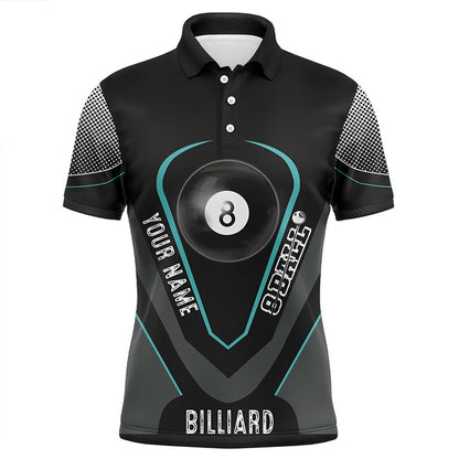 Billiard Polo Shirts, Personalized Style Black Blue 8 Ball Billiard 3D Polo Shirts, Custom 8 Ball Pool Jerseys, Billiards Team Shirts