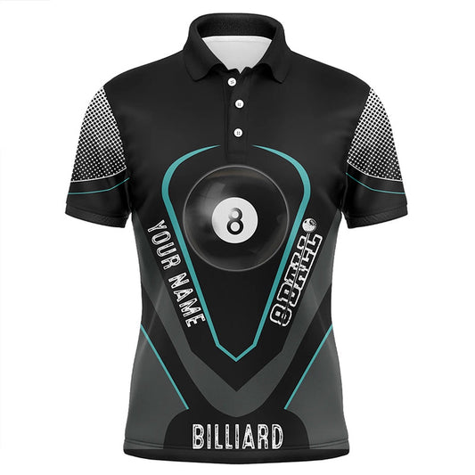 Billiard Polo Shirts, Personalized Style Black Blue 8 Ball Billiard 3D Polo Shirts, Custom 8 Ball Pool Jerseys, Billiards Team Shirts