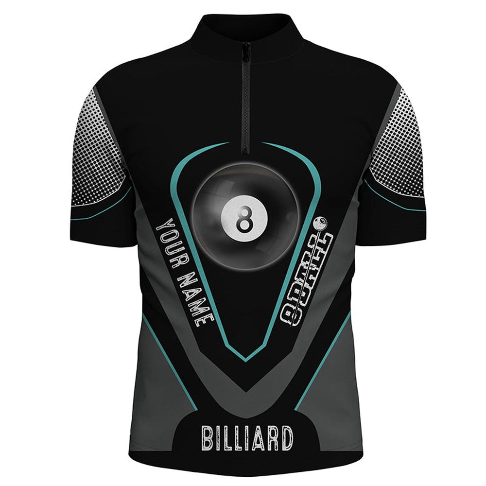 Billiard Polo Shirts, Personalized Style Black Blue 8 Ball Billiard 3D Polo Shirts, Custom 8 Ball Pool Jerseys, Billiards Team Shirts