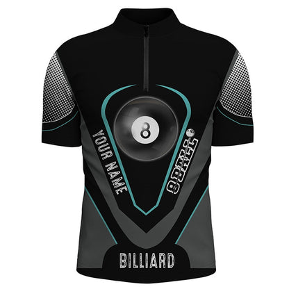 Billiard Polo Shirts, Personalized Style Black Blue 8 Ball Billiard 3D Polo Shirts, Custom 8 Ball Pool Jerseys, Billiards Team Shirts