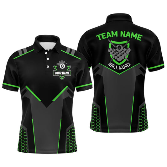 Billiard Polo Shirts, Personalized Style Black Green 8 Ball Billiard 3D Polo Shirts, 8 Ball Pool Team Jerseys, Billiards Team Shirts