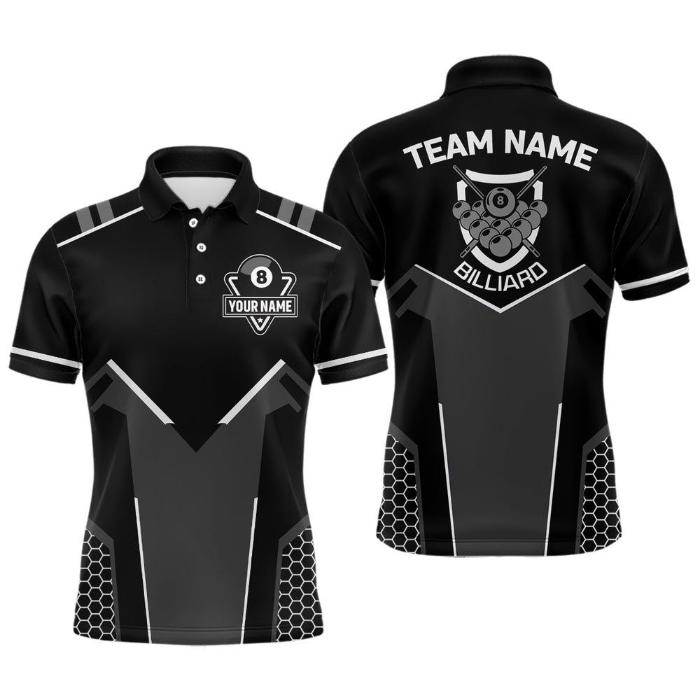 Billiard Polo Shirts, Personalized Style Black White 8 Ball Billiard 3D Polo Shirts, 8 Ball Pool Team Jerseys, Billiards Team Shirts