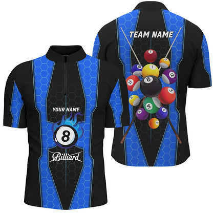 Billiard Polo Shirts, Personalized Style Blue Fire 8 Ball Billiard 3D Polo Shirts, Custom Pool Balls Team Jerseys, Billiards Team Shirts