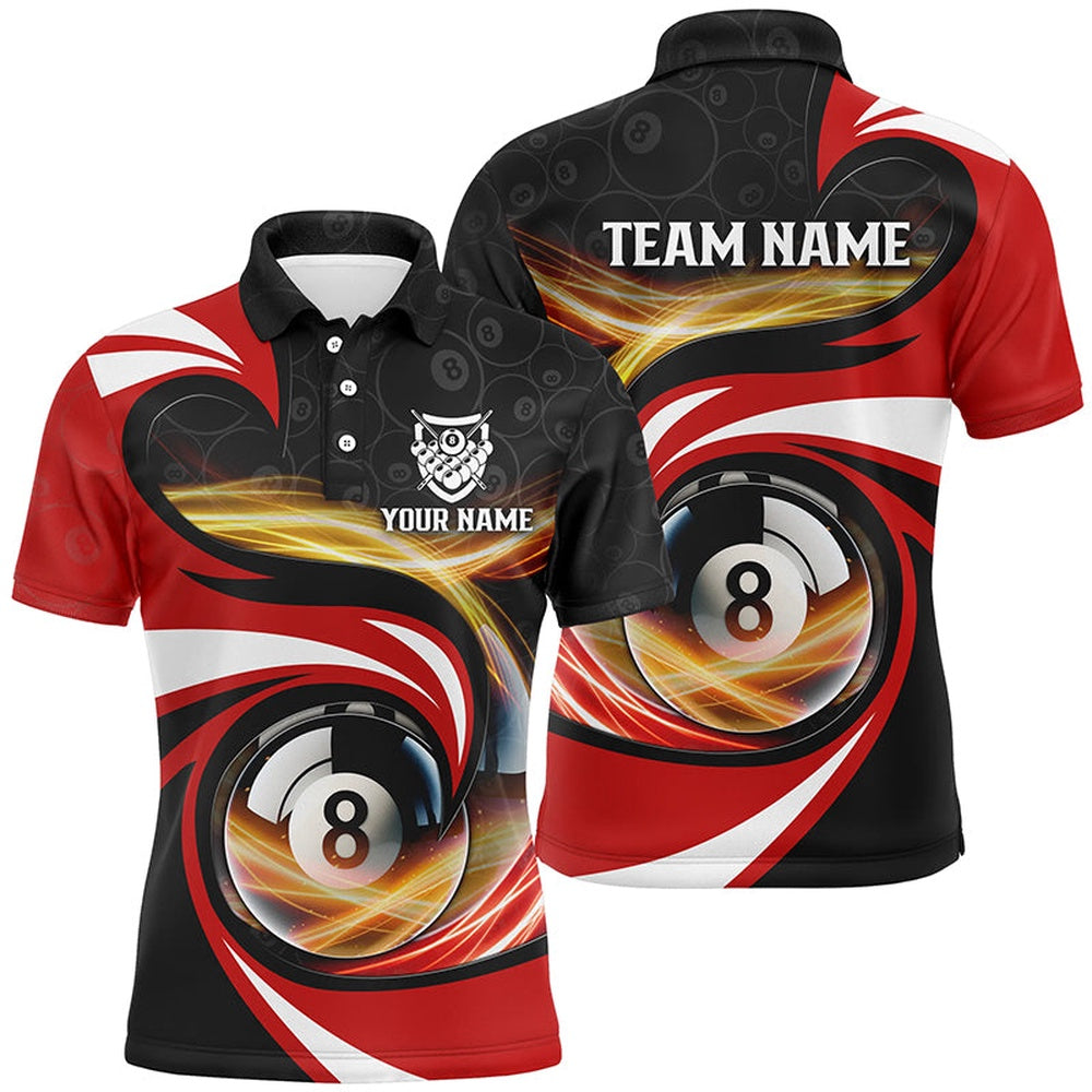 Billiard Polo Shirts, Personalized Style Red 8 Ball Billiard 3D Polo Shirts, Custom 8 Ball Pool Team Jerseys, Billiards Team Shirts