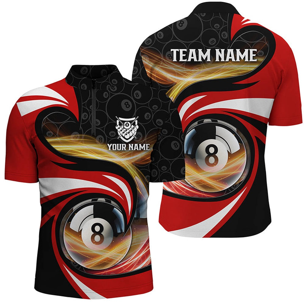 Billiard Polo Shirts, Personalized Style Red 8 Ball Billiard 3D Polo Shirts, Custom 8 Ball Pool Team Jerseys, Billiards Team Shirts