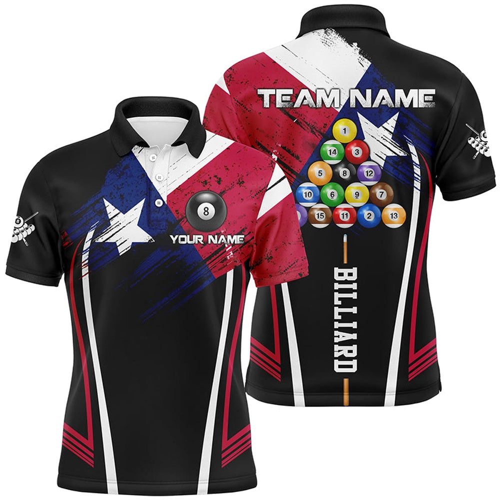 Billiard Polo Shirts, Personalized Texas Billiard Jerseys Polo Shirts Custom Patriotic Billiard Texas Flag Shirts, Billiards Team Shirts