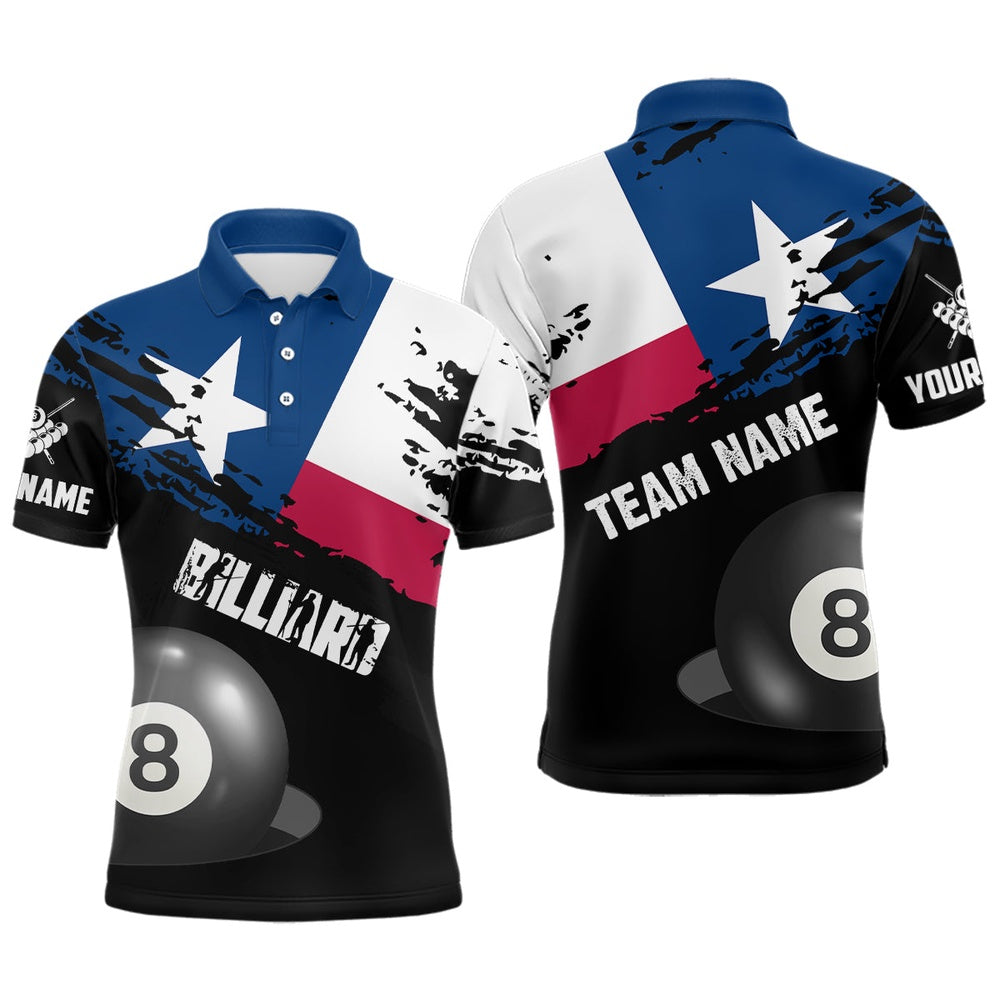 Billiard Polo Shirts, Personalized Texas Flag Billiard Games Polo Shirts, Patriotic Billiard Texas Sports Shirts, Billiards Team Shirts
