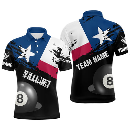 Billiard Polo Shirts, Personalized Texas Flag Billiard Games Polo Shirts, Patriotic Billiard Texas Sports Shirts, Billiards Team Shirts