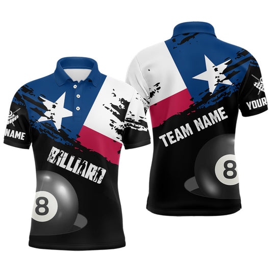 Billiard Polo Shirts, Personalized Texas Flag Billiard Games Polo Shirts, Patriotic Billiard Texas Sports Shirts, Billiards Team Shirts
