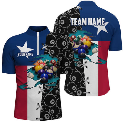 Billiard Polo Shirts, Personalized Texas Flag Billiard Polo Shirts, Custom 8 Ball Pattern Pool Balls Jerseys, Billiards Team Shirts