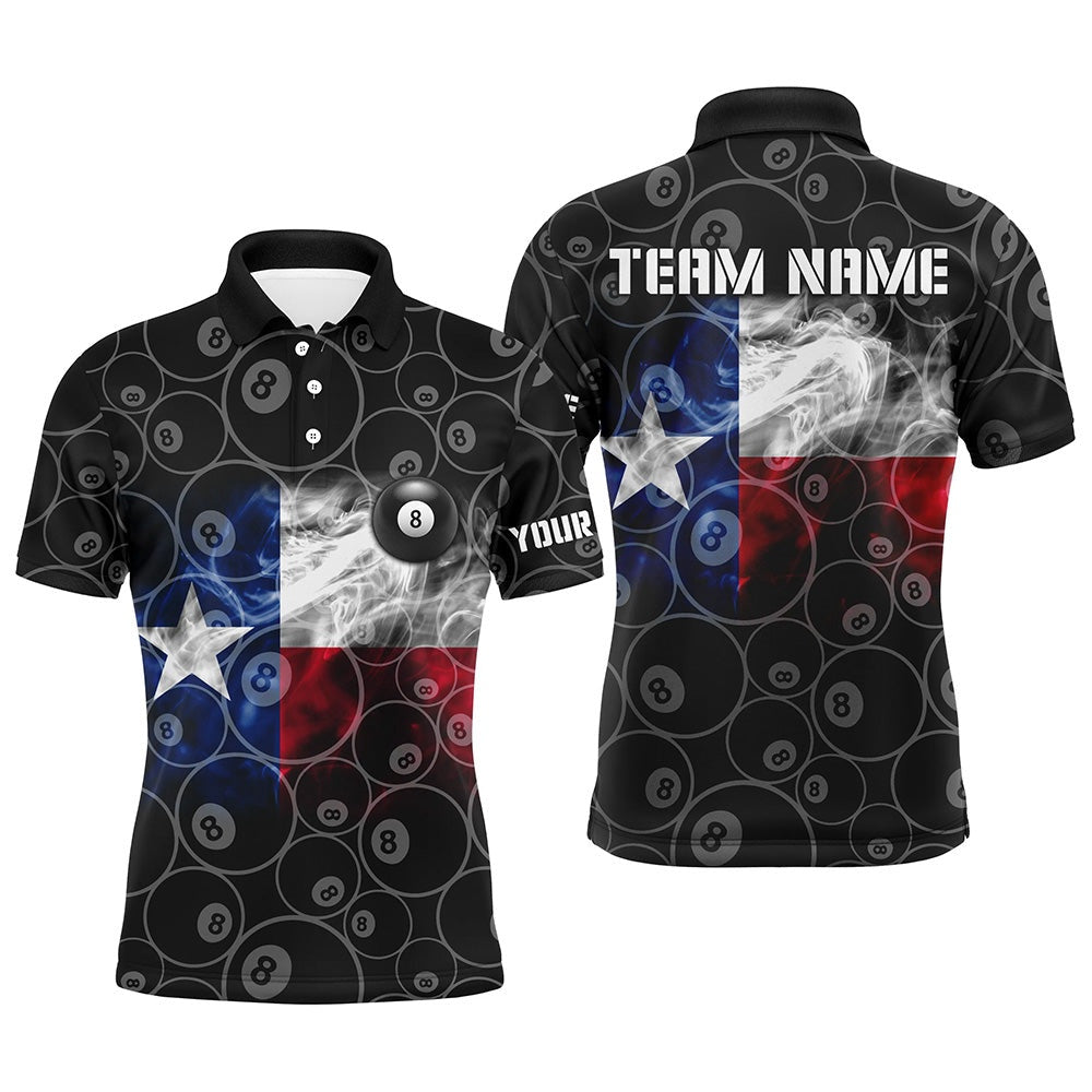 Billiard Polo Shirts, Personalized Texas Flag Smoke Billiard Polo Shirts, 8 Ball Pool Texas Billiard Sport Shirts, Billiards Team Shirts