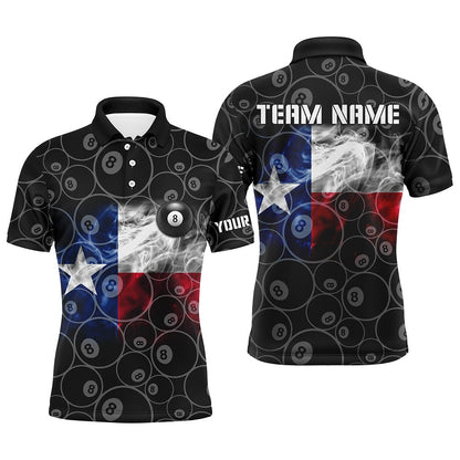 Billiard Polo Shirts, Personalized Texas Flag Smoke Billiard Polo Shirts, 8 Ball Pool Texas Billiard Sport Shirts, Billiards Team Shirts