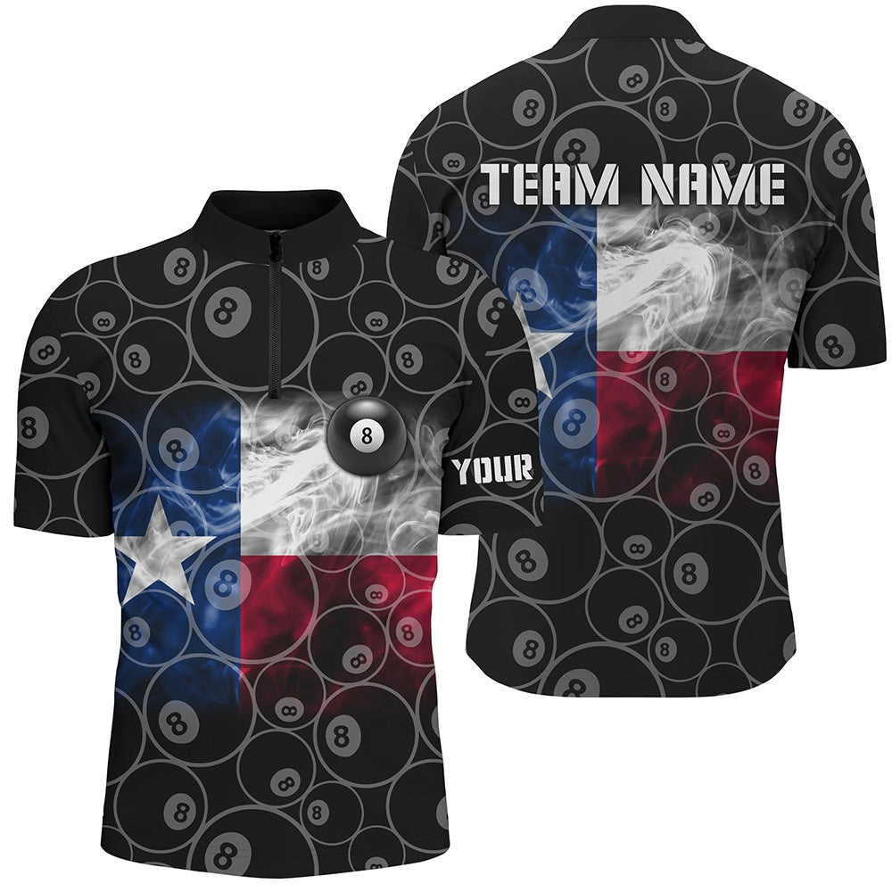 Billiard Polo Shirts, Personalized Texas Flag Smoke Billiard Polo Shirts, 8 Ball Pool Texas Billiard Sport Shirts, Billiards Team Shirts